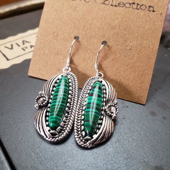 Jewelry - New Womens Malachite Dangle Silver Earrings